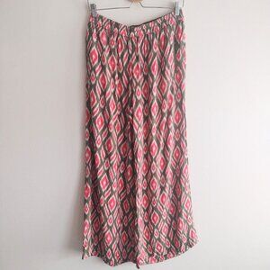 Anthropologie Lilka Wide-Leg Printed Pants M Red Olive Green Boho Ikat Casual